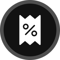 Black circle, white percentage emblem