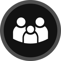 Three-person silhouette in circle